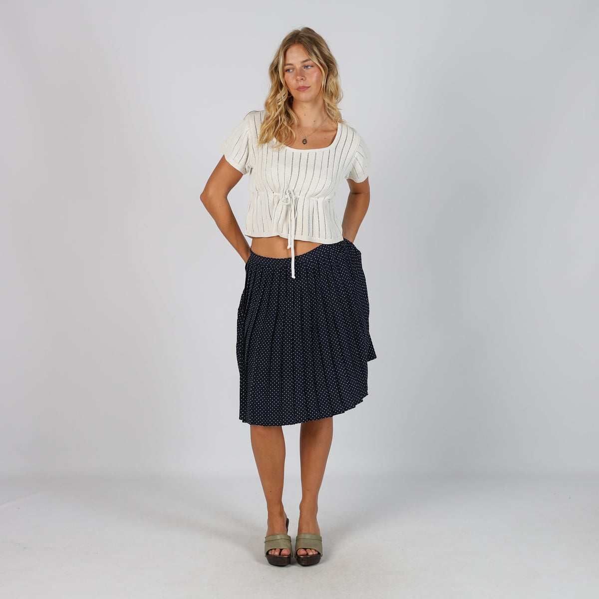 Navy Blue Y2K Woven Midi Skirt (XS)