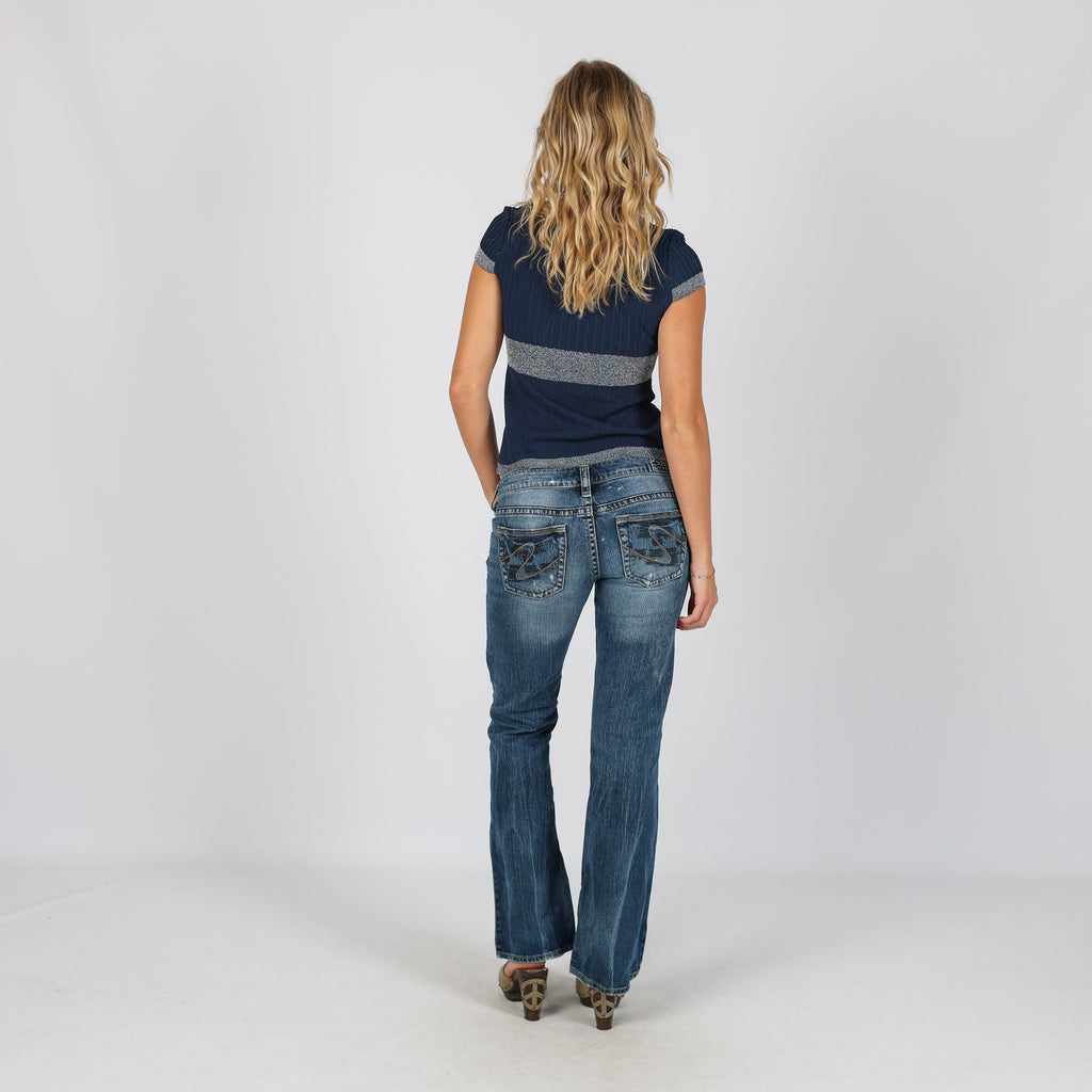 Blue Y2K Silver Bootcut Jeans (S)