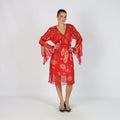 Red Y2K Woven Midi Dress Semi Sheer (L)