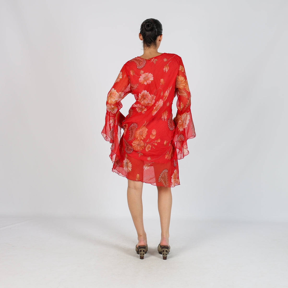 Red Y2K Woven Midi Dress Semi Sheer (L)