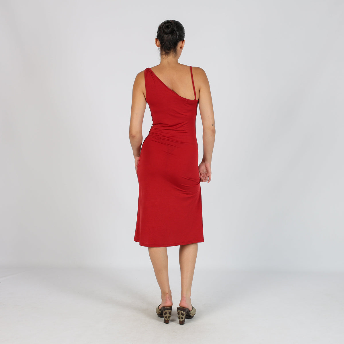 Red Y2K Woven Midi Dress Semi Sheer (S)