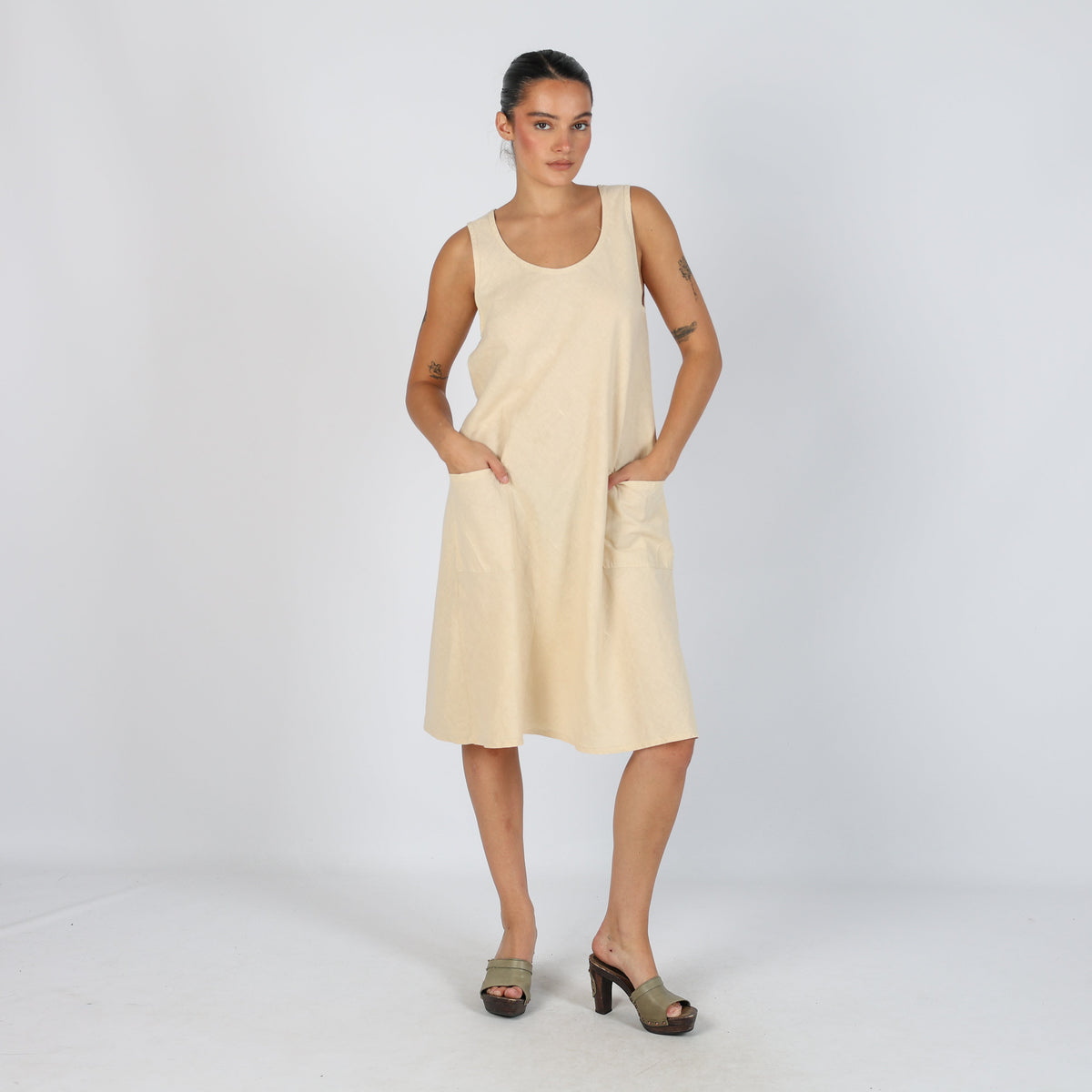 Cream Y2K Woven Midi Dress (M)