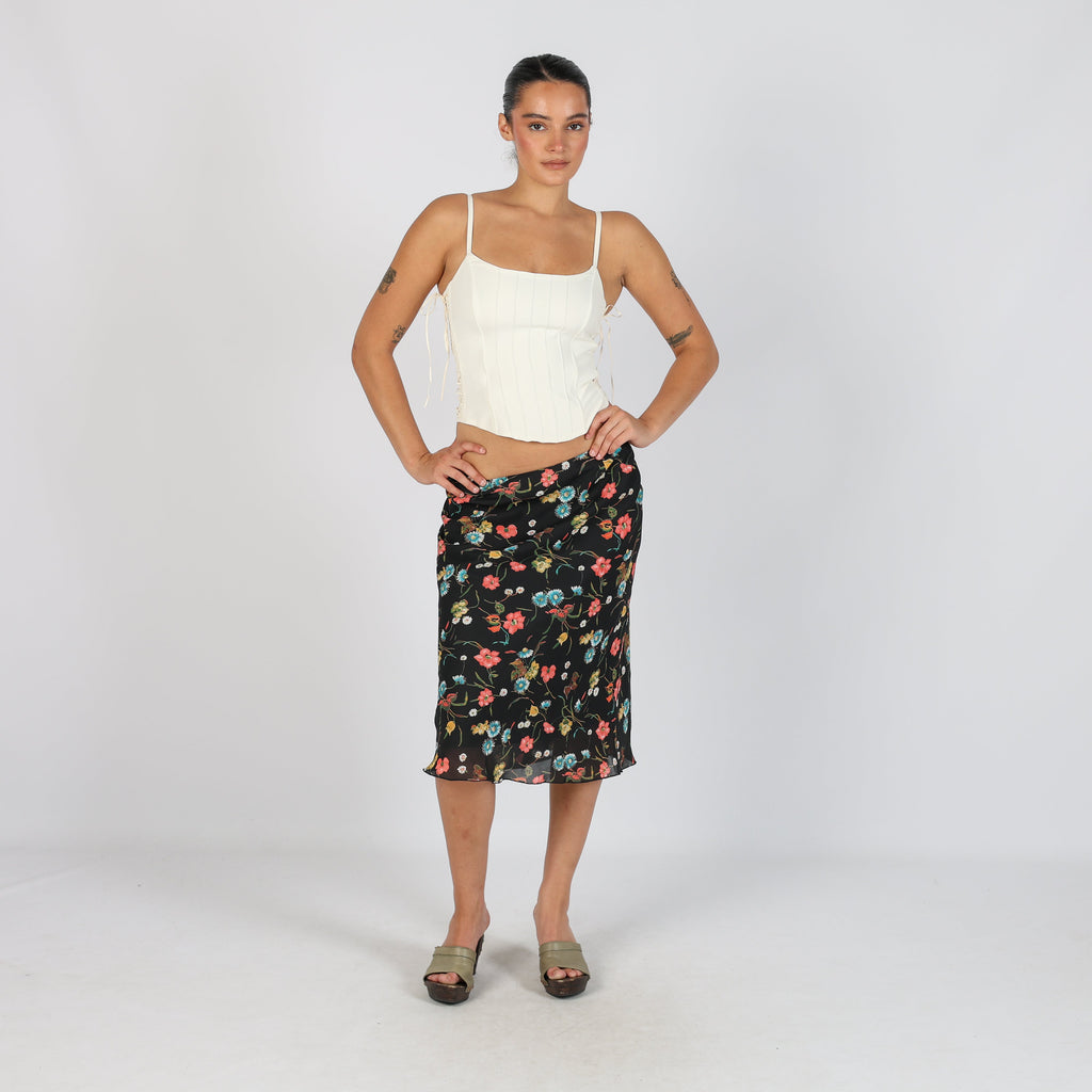 Black Y2K Made in Italy Woven Midi Skirt (S)