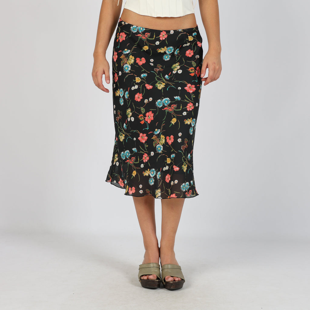 Black Y2K Made in Italy Woven Midi Skirt (S)