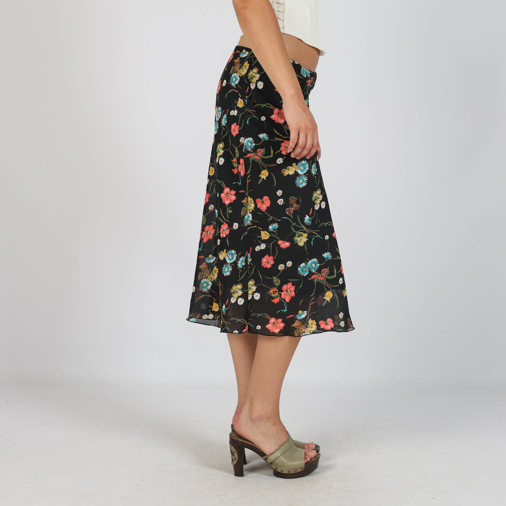 Black Y2K Made in Italy Woven Midi Skirt (S)