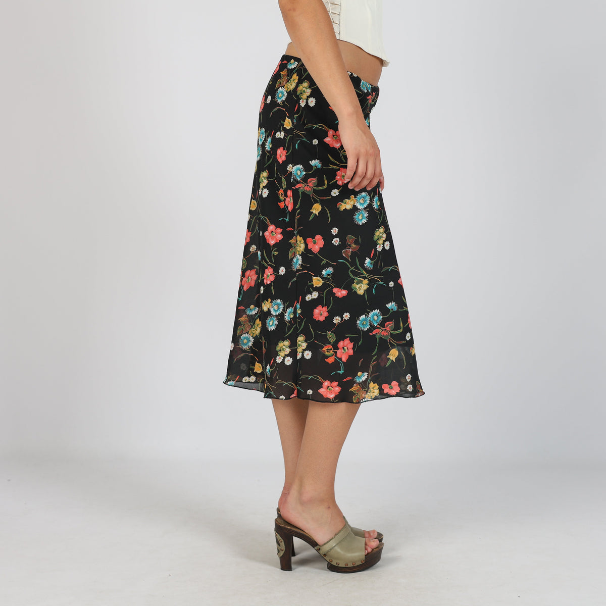 Black Y2K Made in Italy Woven Midi Skirt (S)