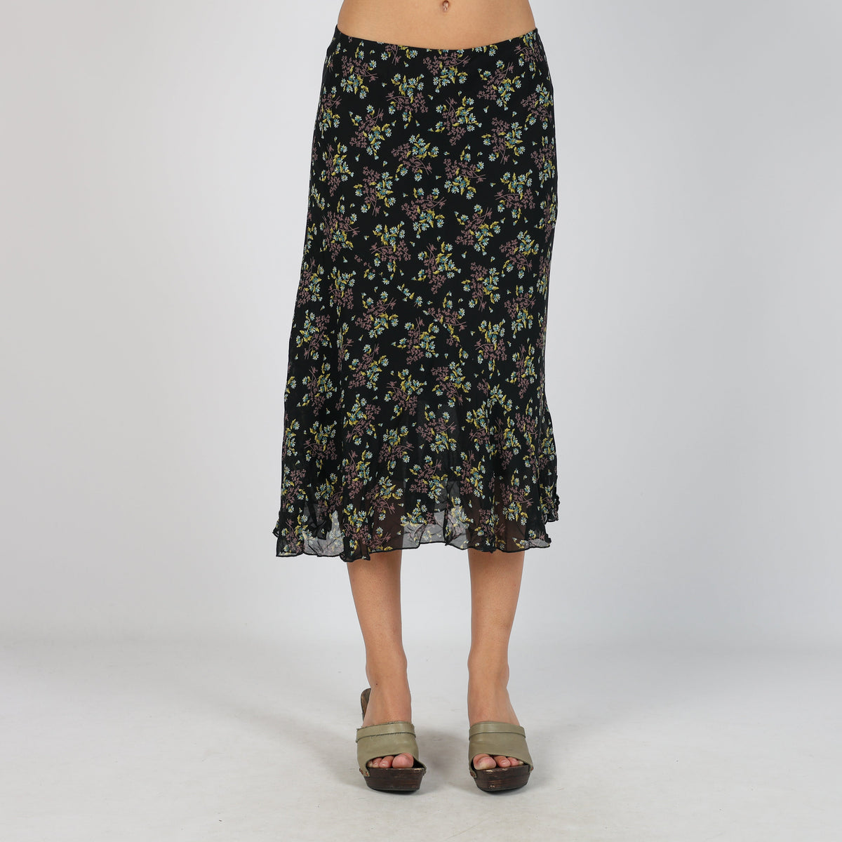 Black Y2K Made in Italy Woven Midi Skirt (XS)