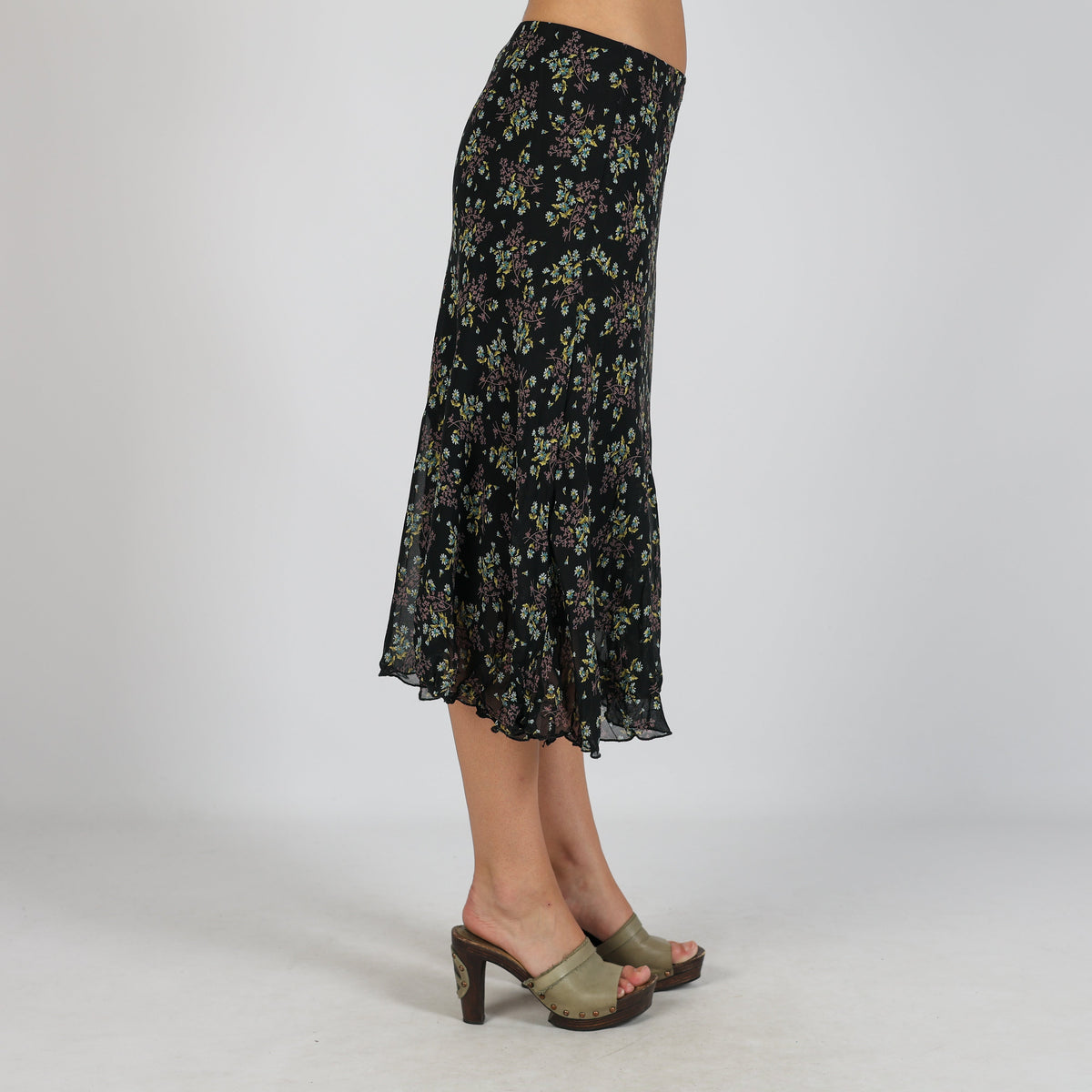 Black Y2K Made in Italy Woven Midi Skirt (XS)