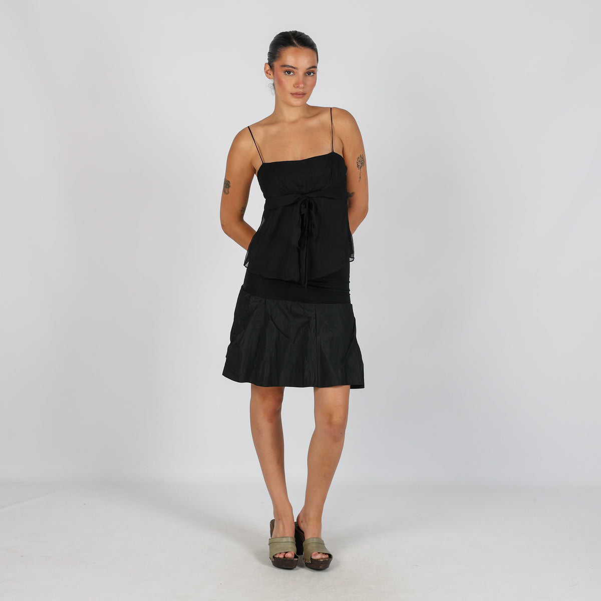 Black Y2K PHARD Woven Midi Skirt (XS)