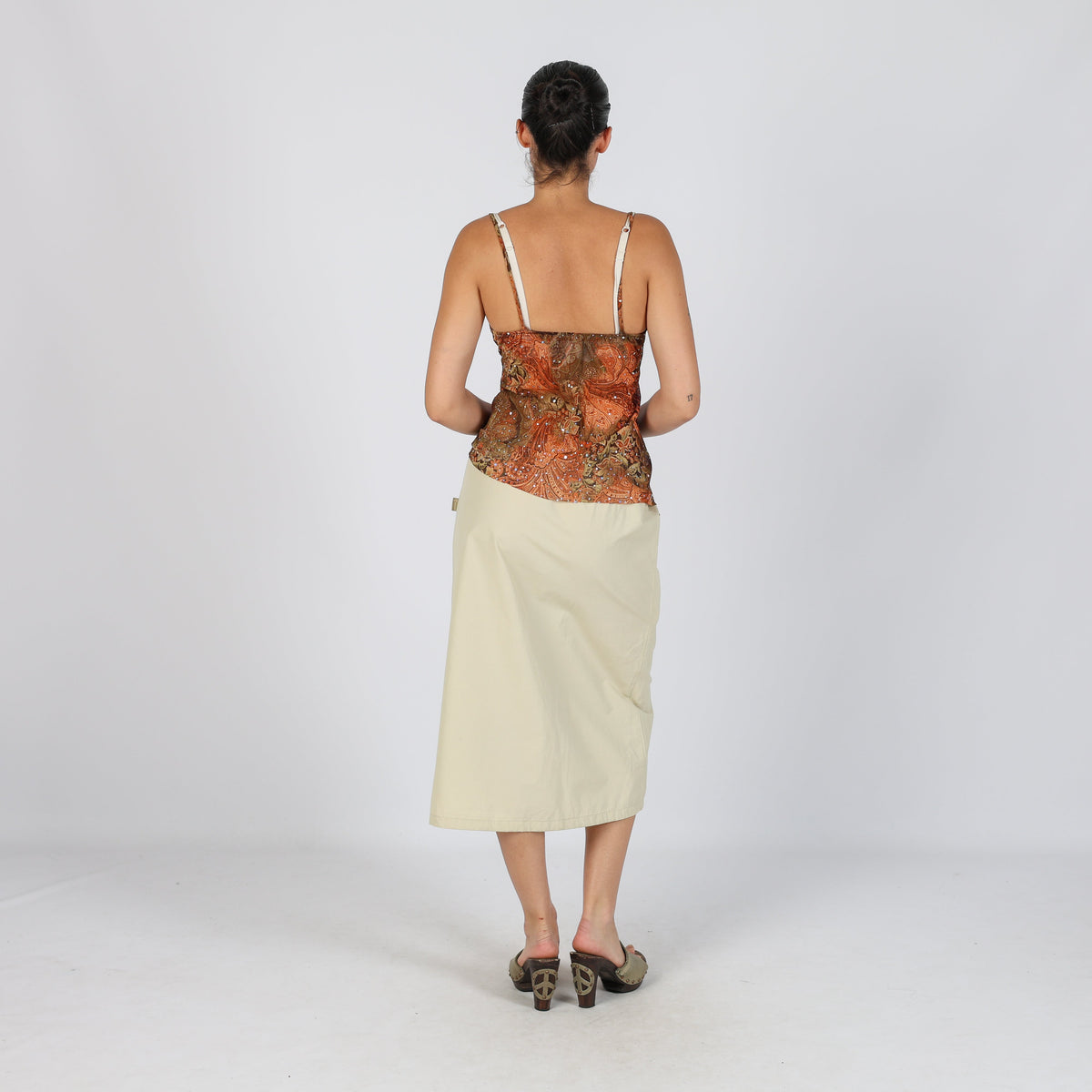 Beige Y2K Woven Maxi Skirt Cargo (S)
