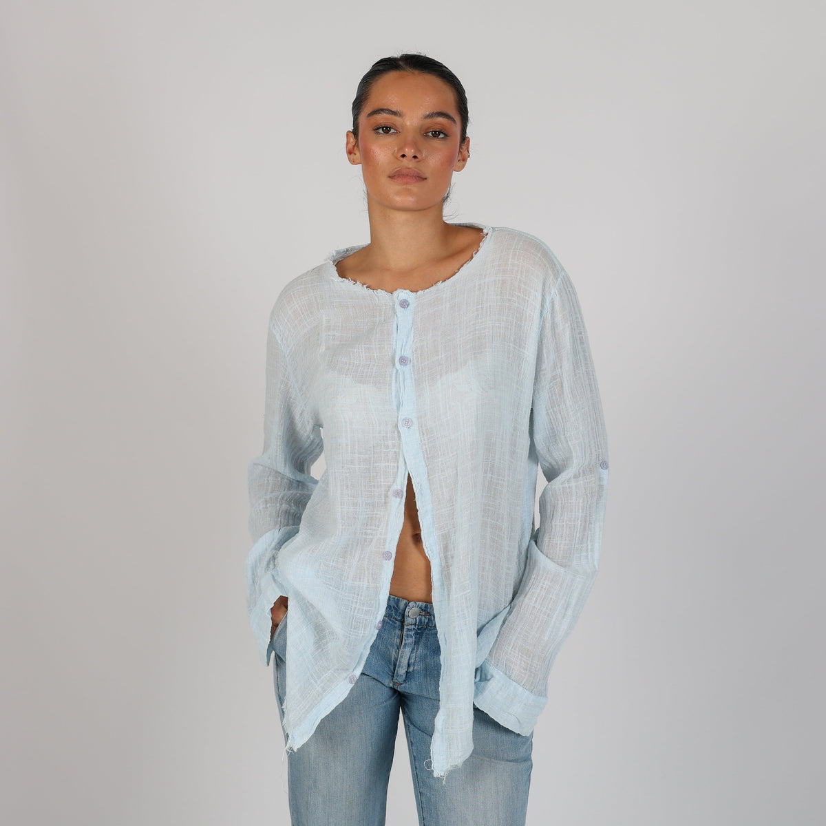 Light Blue Y2K Made in Italy Blouse (L)