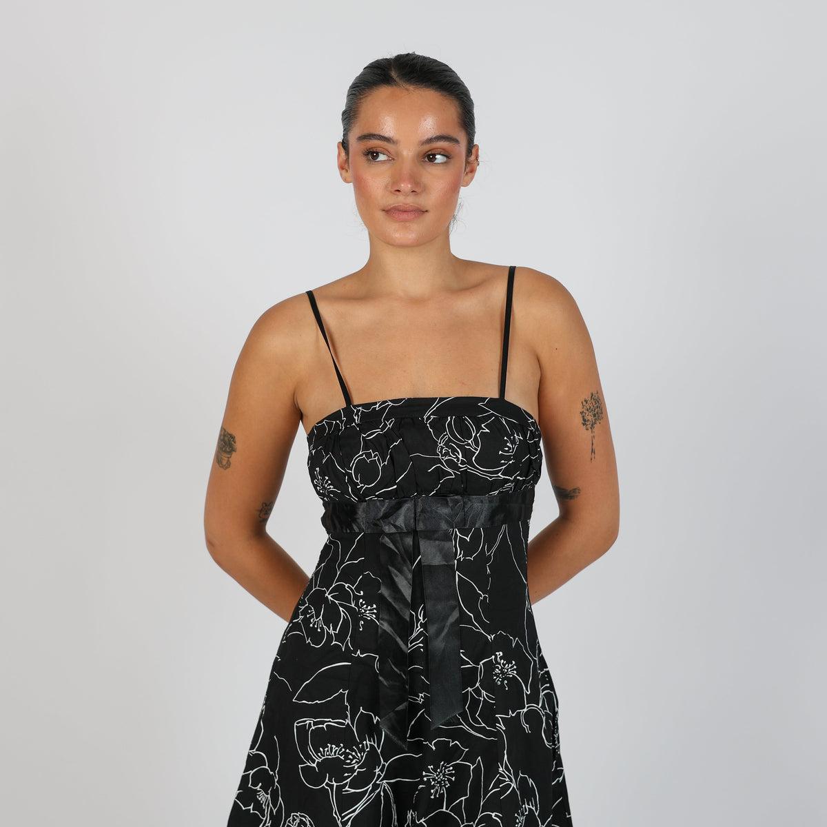 Black Y2K Made in Italy Woven Midi Dress (S)
