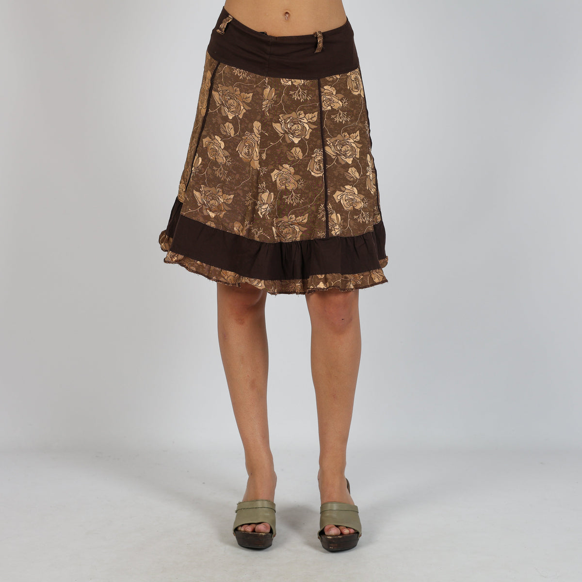 Brown Y2K Woven Midi Skirt (XS)