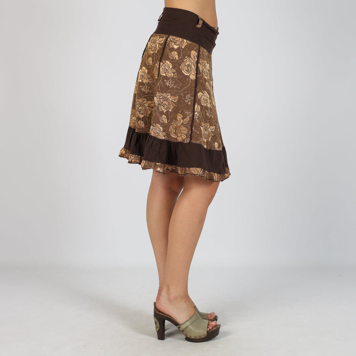 Brown Y2K Woven Midi Skirt (XS)