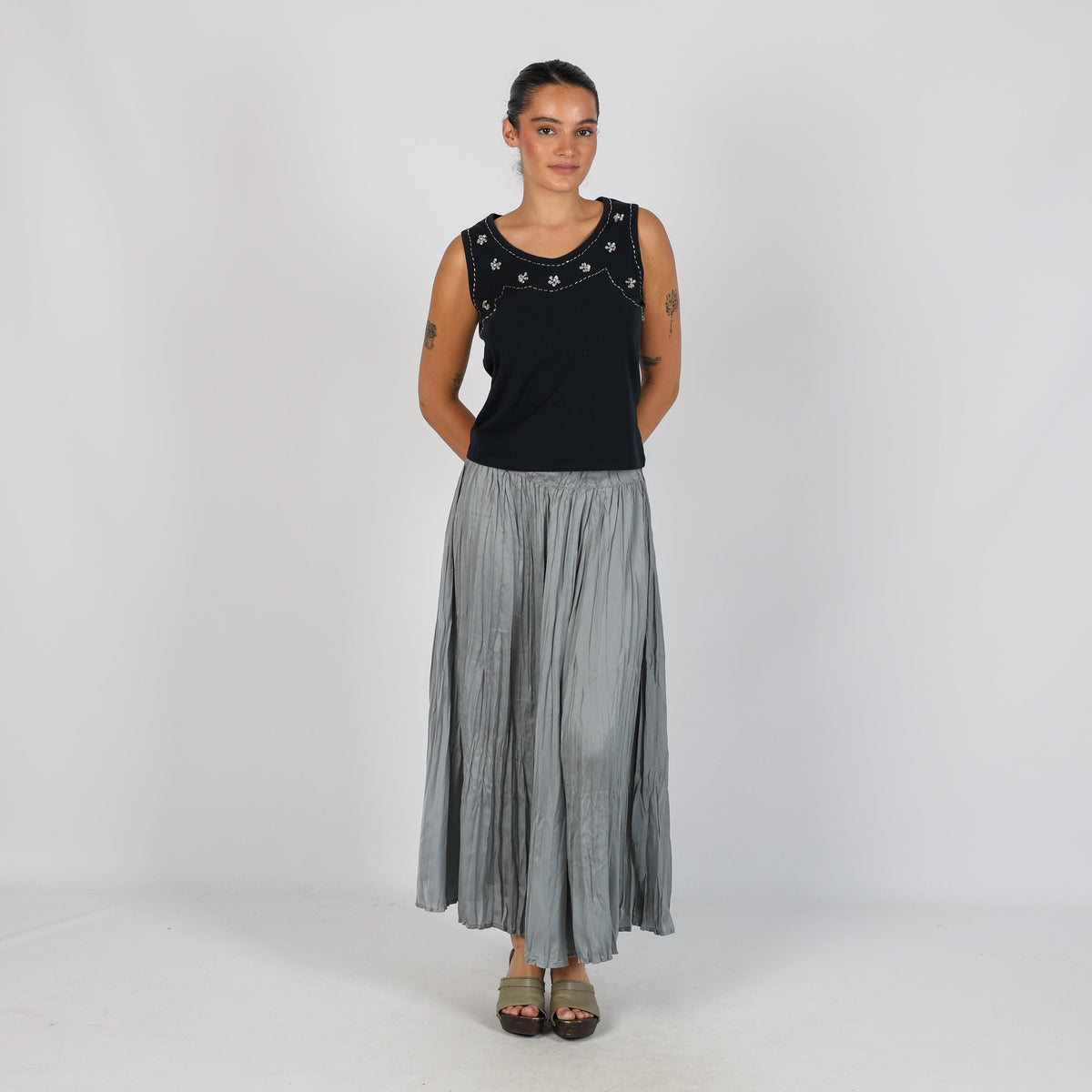 Grey Y2K Woven Maxi Skirt (S)