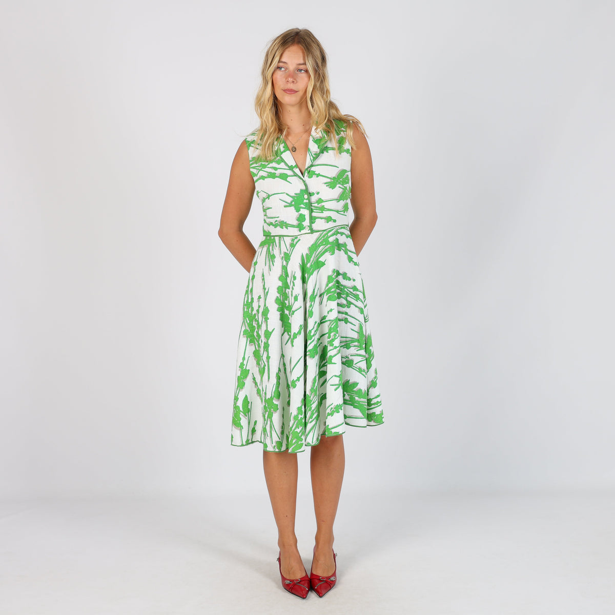 White Y2K Made in Italy Woven Midi Dress (S)