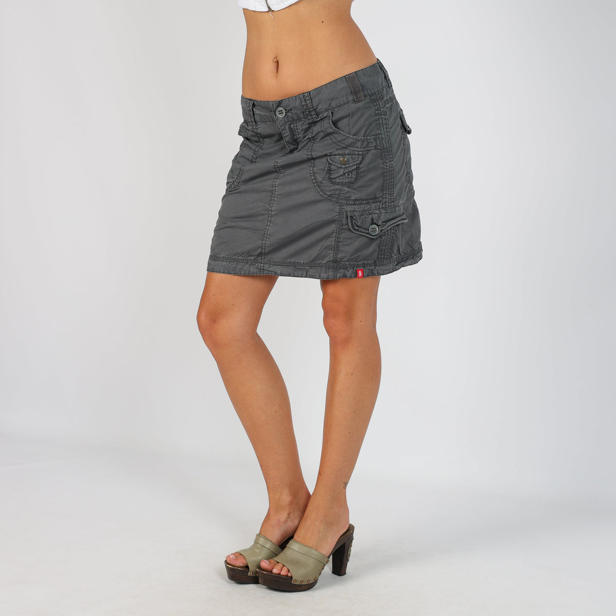 Charcoal Grey Y2K Esprit Woven Mini Skirt (S)