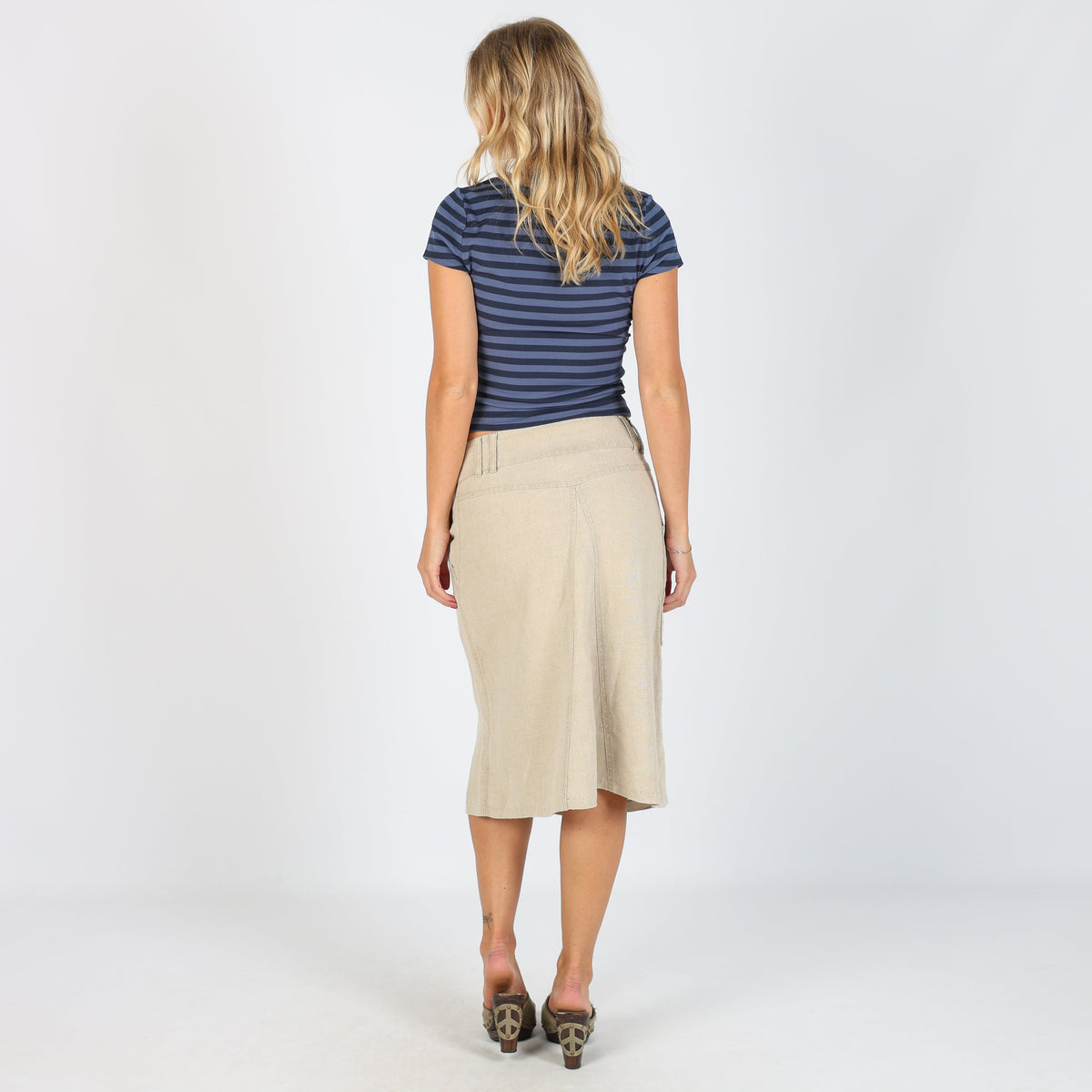 Beige Y2K Max Mara Woven Midi Skirt (8)