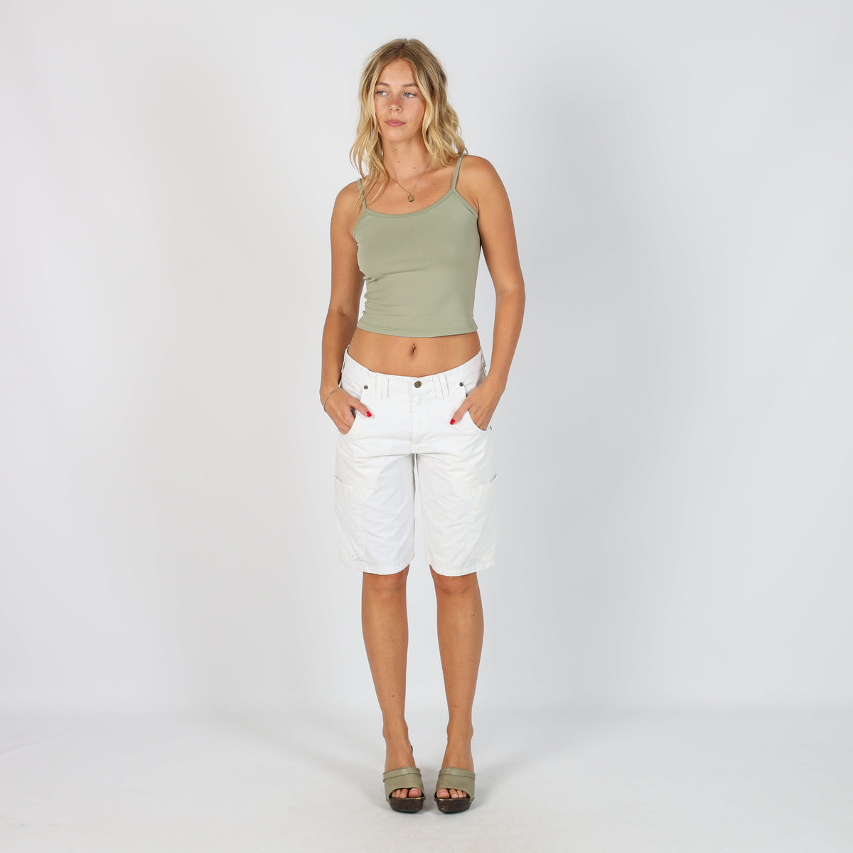 White Y2K Lee Woven Shorts (S)