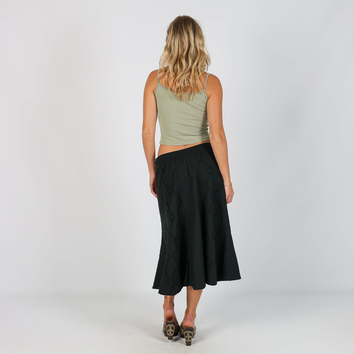 Black Y2K Woven Midi Skirt (XS)