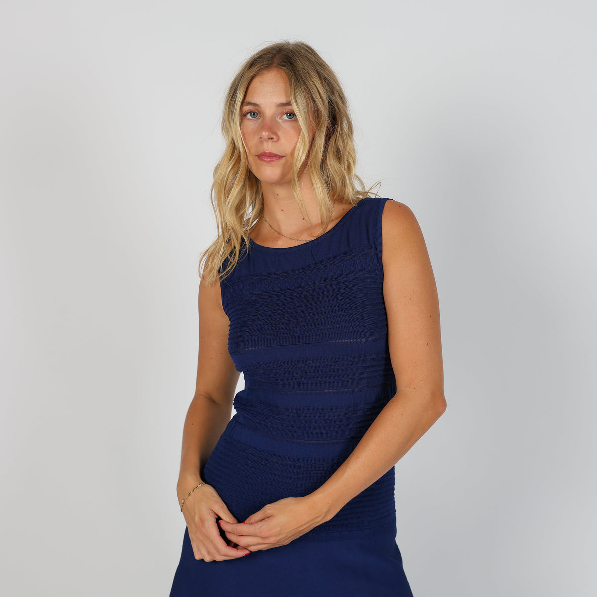 Navy Blue Y2K Luisa Spagnoli Woven Midi Dress (S)