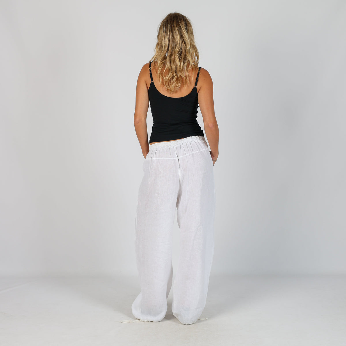 White Y2K Made in Italy Woven Trousers Linen (S)