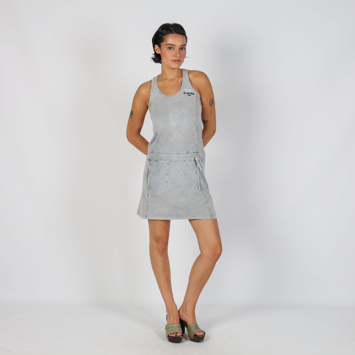 Light Grey Y2K Woven Mini Dress (M)