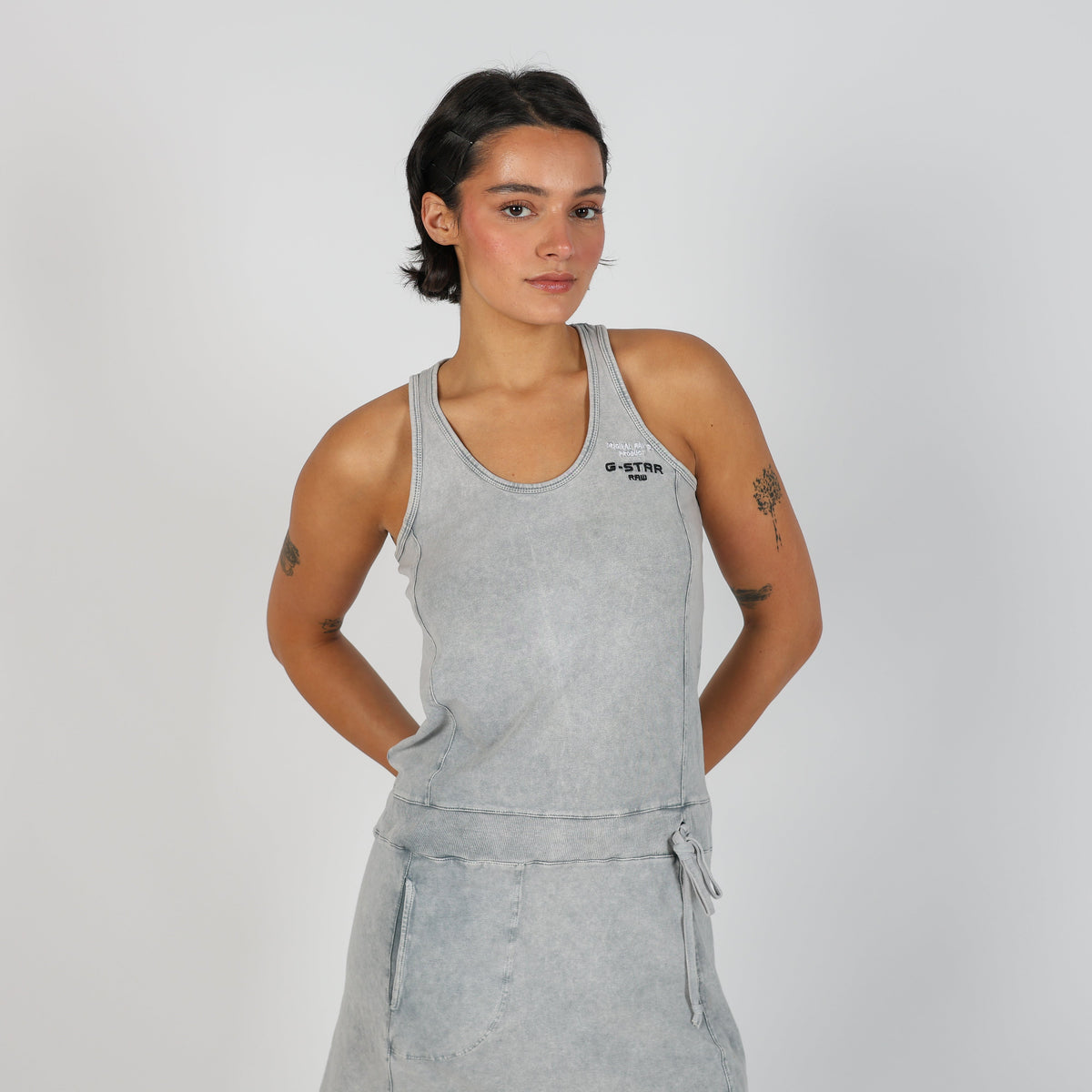 Light Grey Y2K Woven Mini Dress (M)