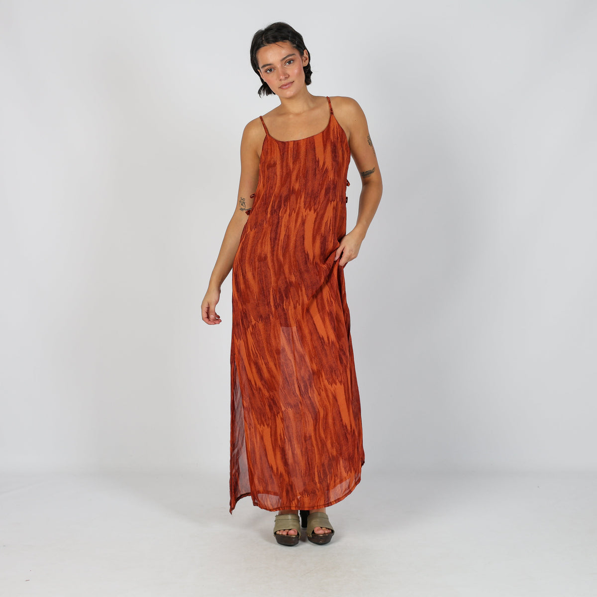 Bronze Y2K Woven Maxi Dress (S)