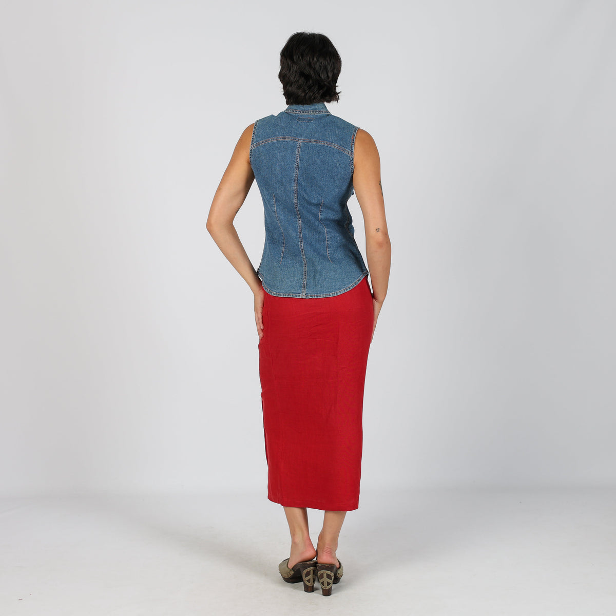 Red Y2K Woven Maxi Skirt (S)