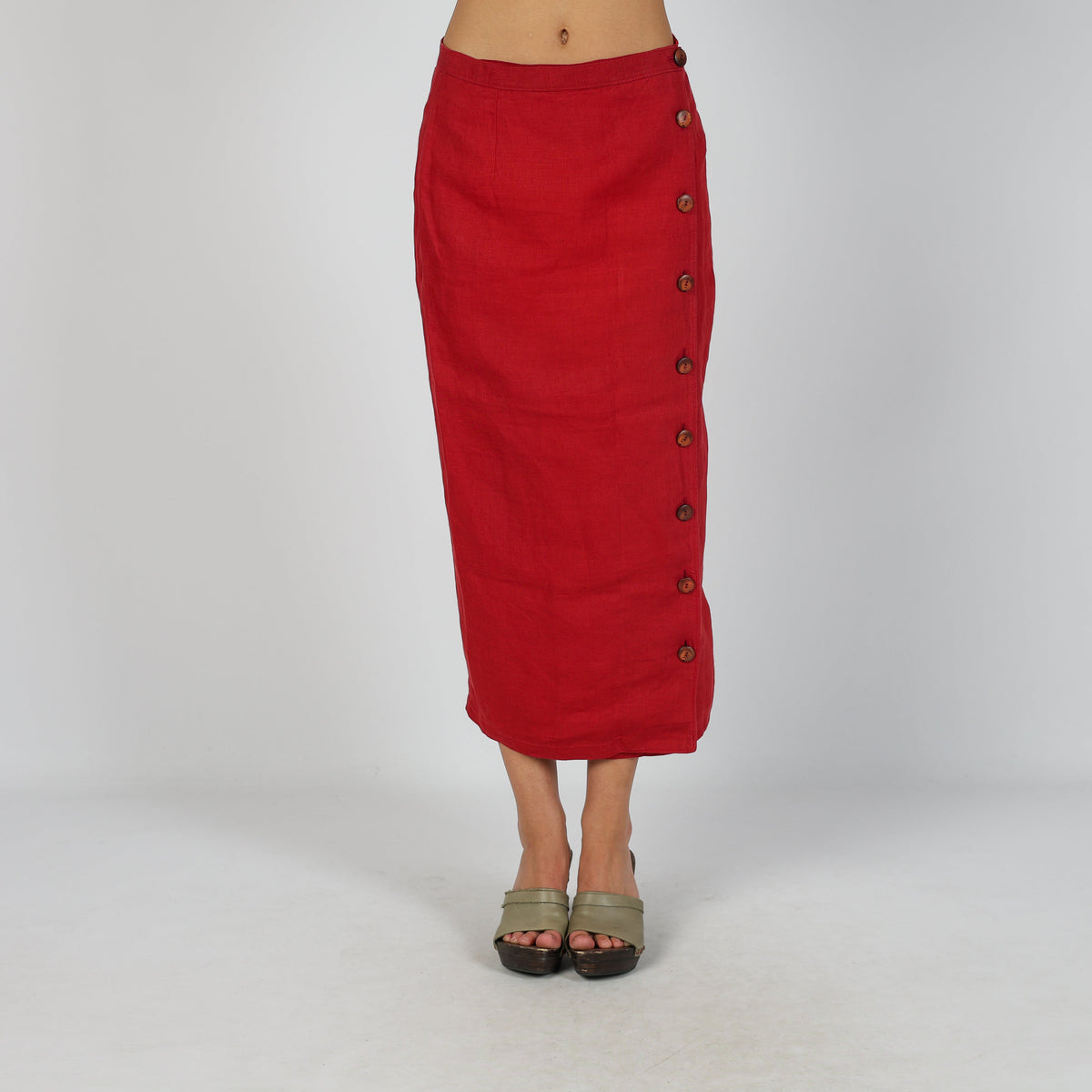 Red Y2K Woven Maxi Skirt (S)