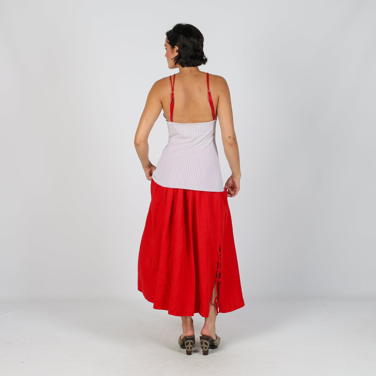 Red Y2K Woven Maxi Skirt (XXS)