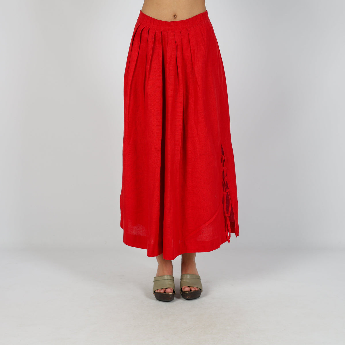 Red Y2K Woven Maxi Skirt (XXS)