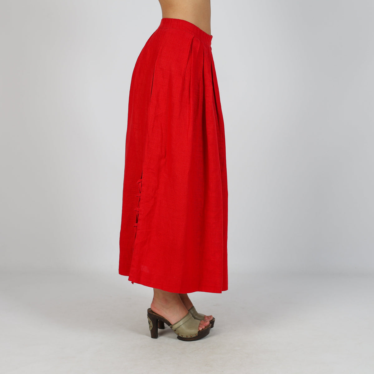 Red Y2K Woven Maxi Skirt (XXS)