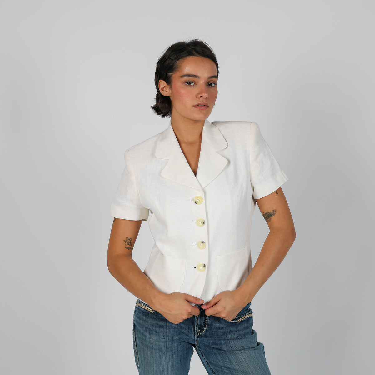 Cream Y2K Made in Italy Woven Jacket (M)