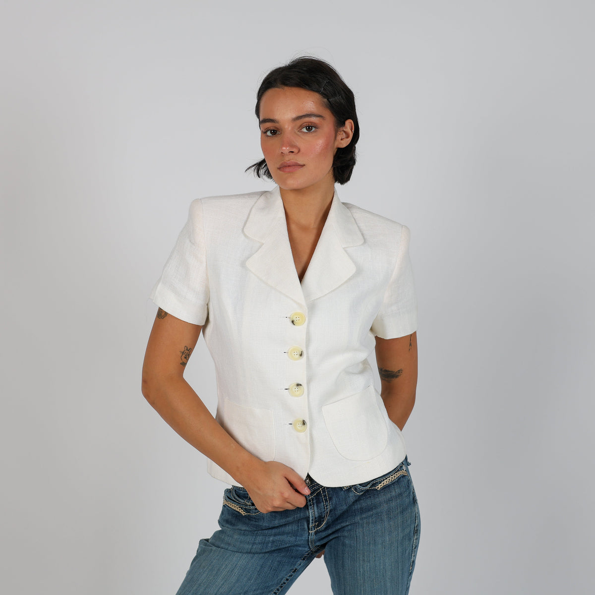 Cream Y2K Made in Italy Woven Jacket (M)