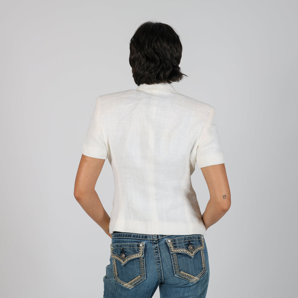 Cream Y2K Made in Italy Woven Jacket (M)