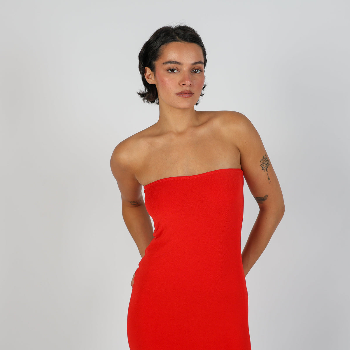 Red Y2K Woven Midi Dress Bandeau (XS)