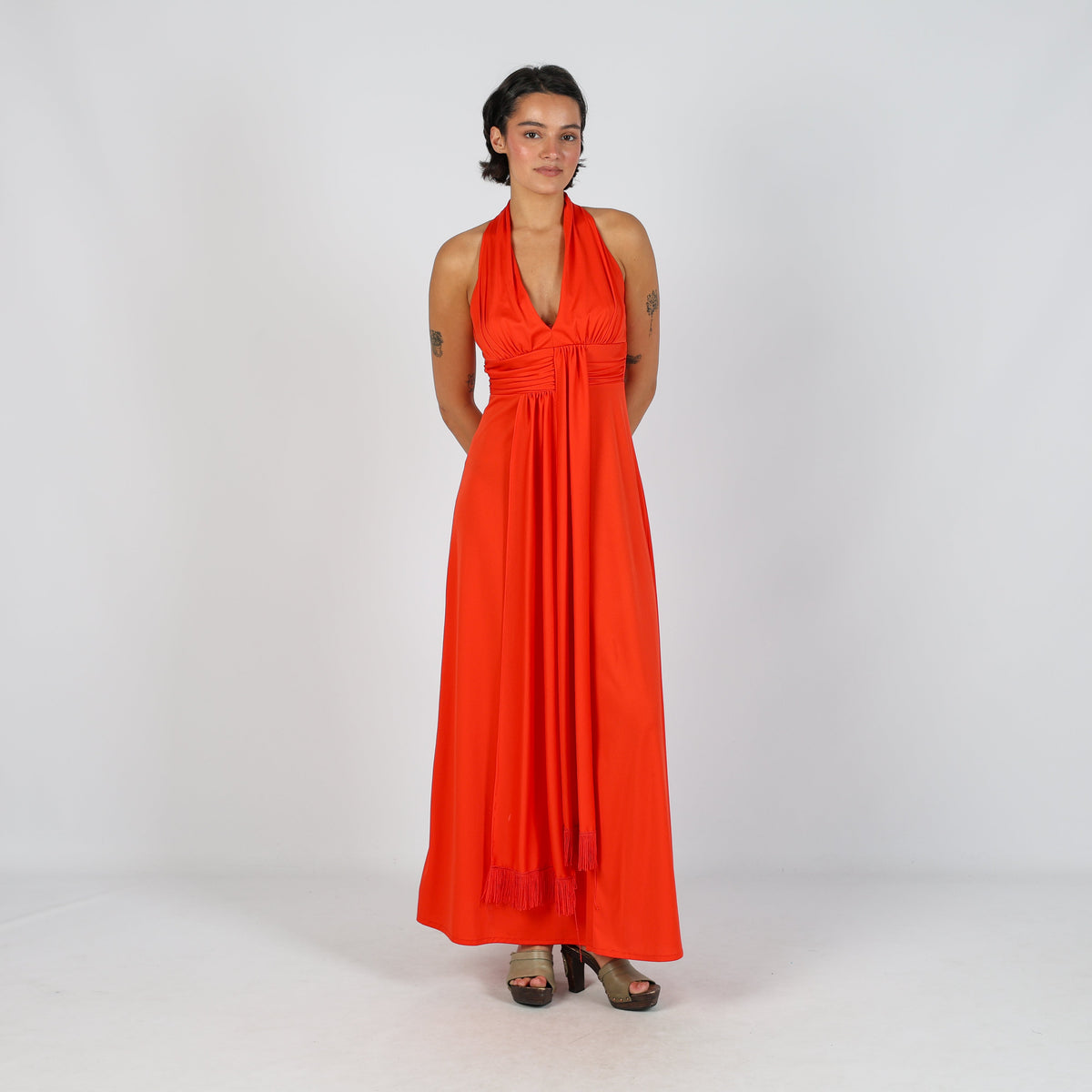 Red Y2K Woven Maxi Dress (S)