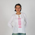 White Y2K Blue Collection Long Sleeve Top Semi Sheer (L)