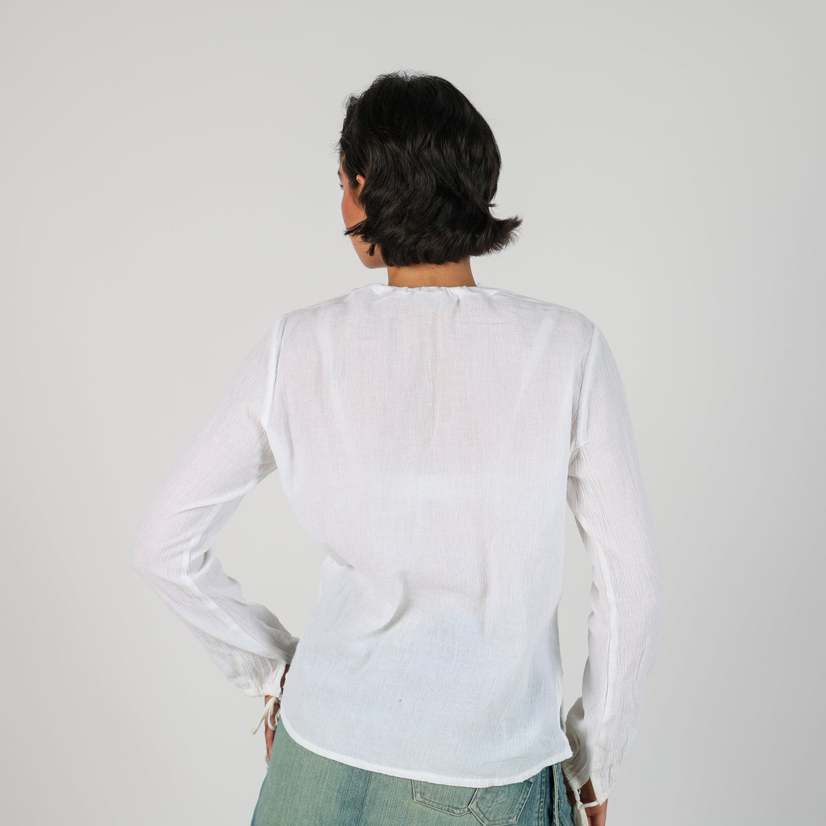White Y2K Blue Collection Long Sleeve Top Semi Sheer (L)