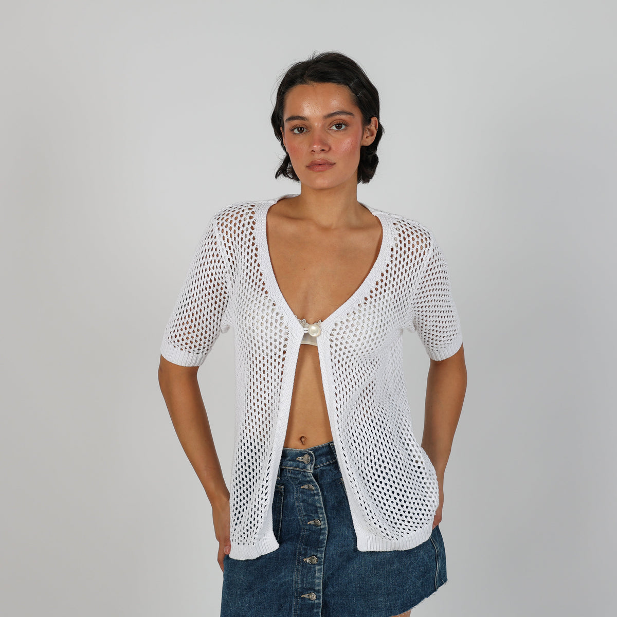 White Y2K Knitted Top (L)