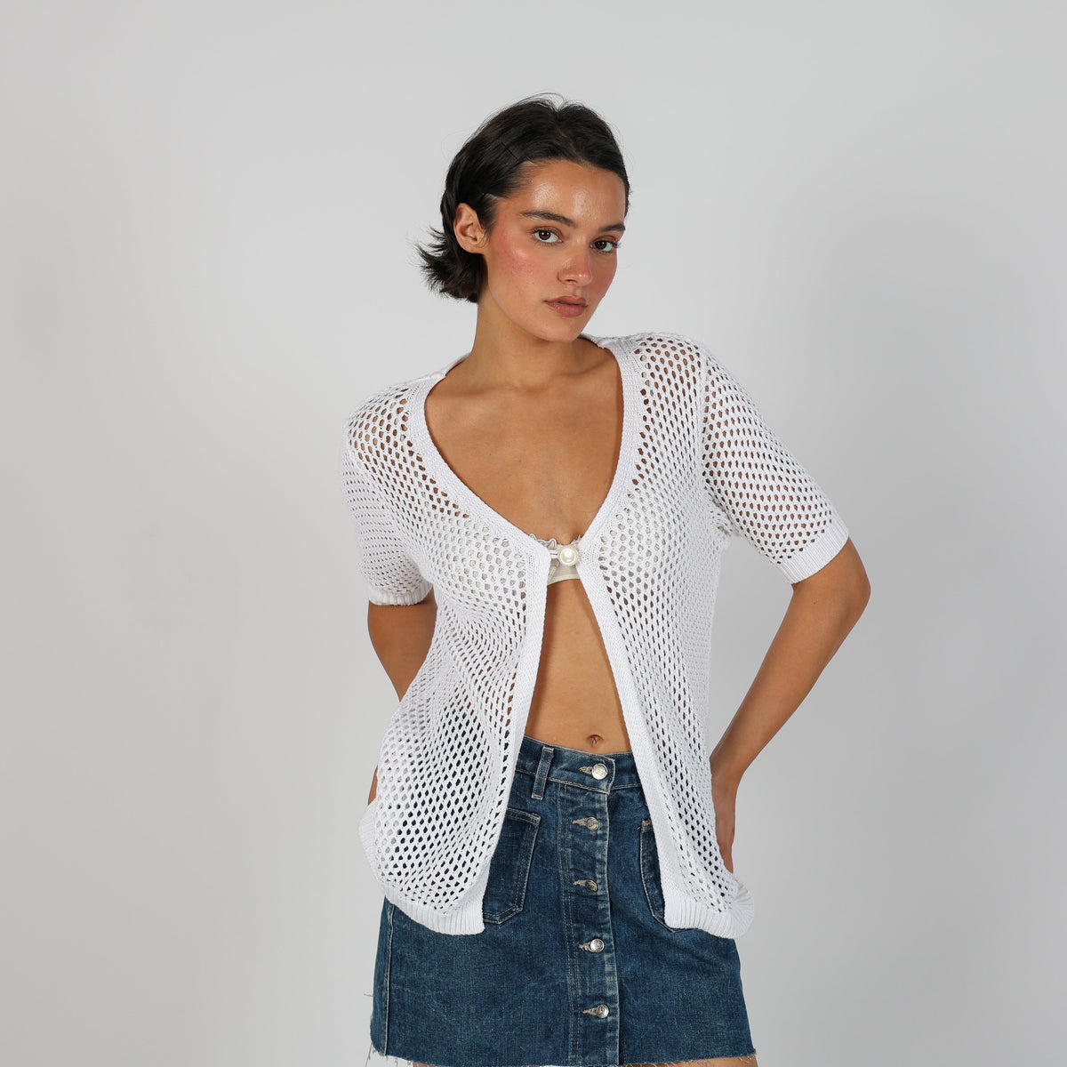 White Y2K Knitted Top (L)