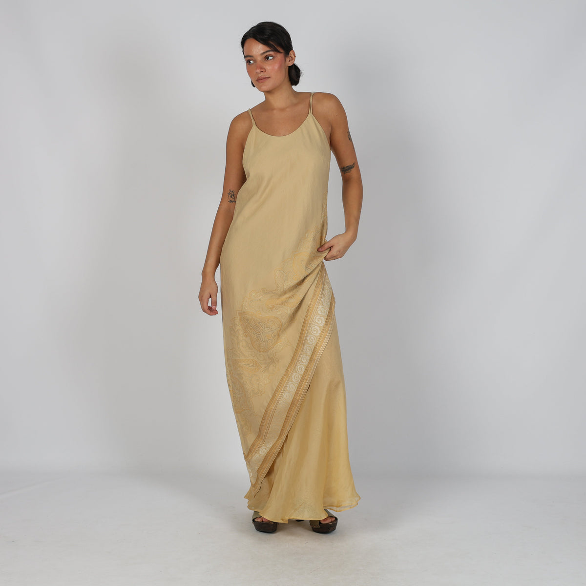 Beige Y2K Made in Italy Woven Maxi Dress (M)