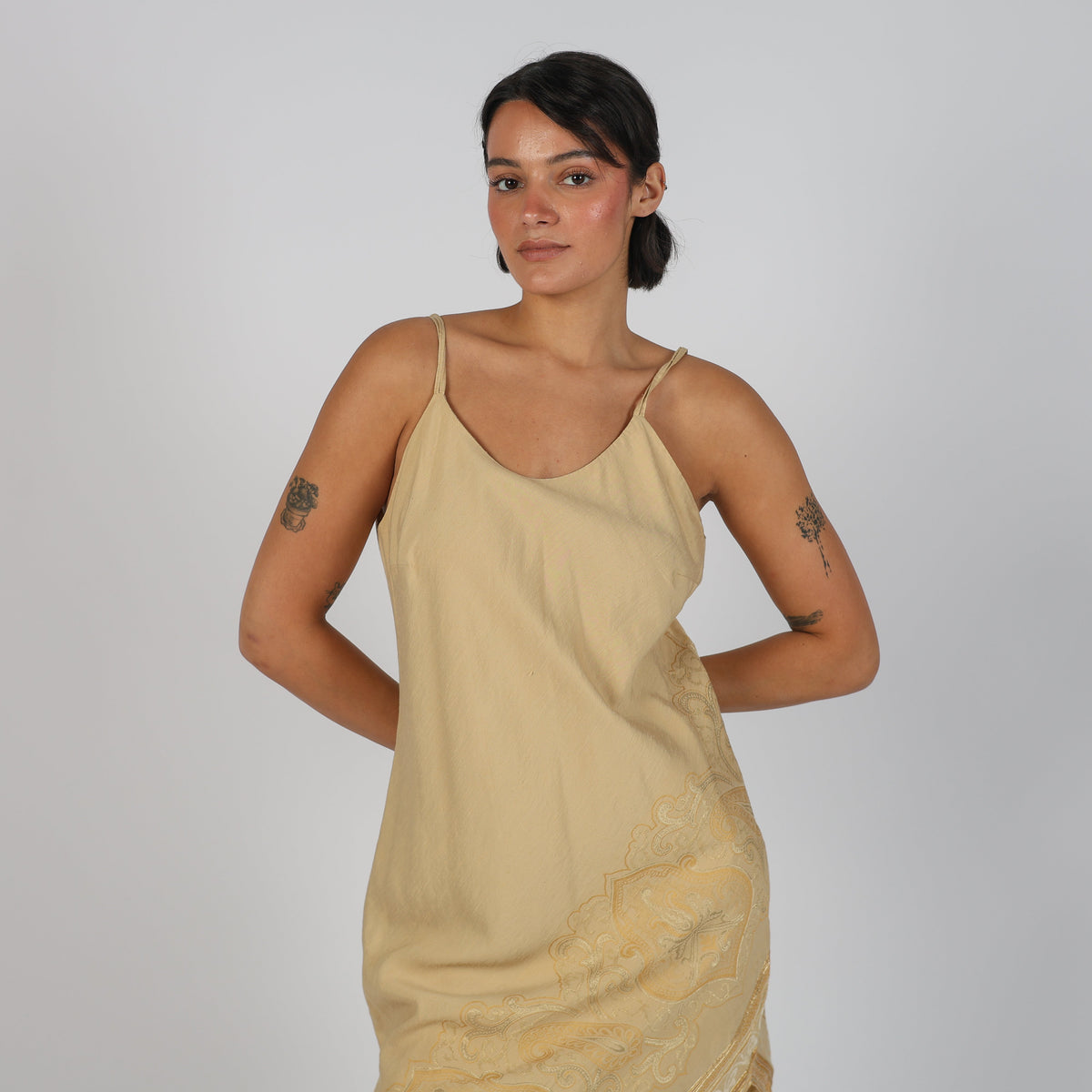 Beige Y2K Made in Italy Woven Maxi Dress (M)