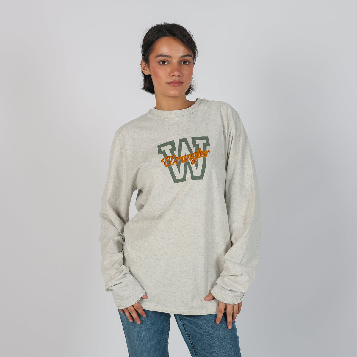Light Grey Y2K Wrangler Long Sleeve Top (L)