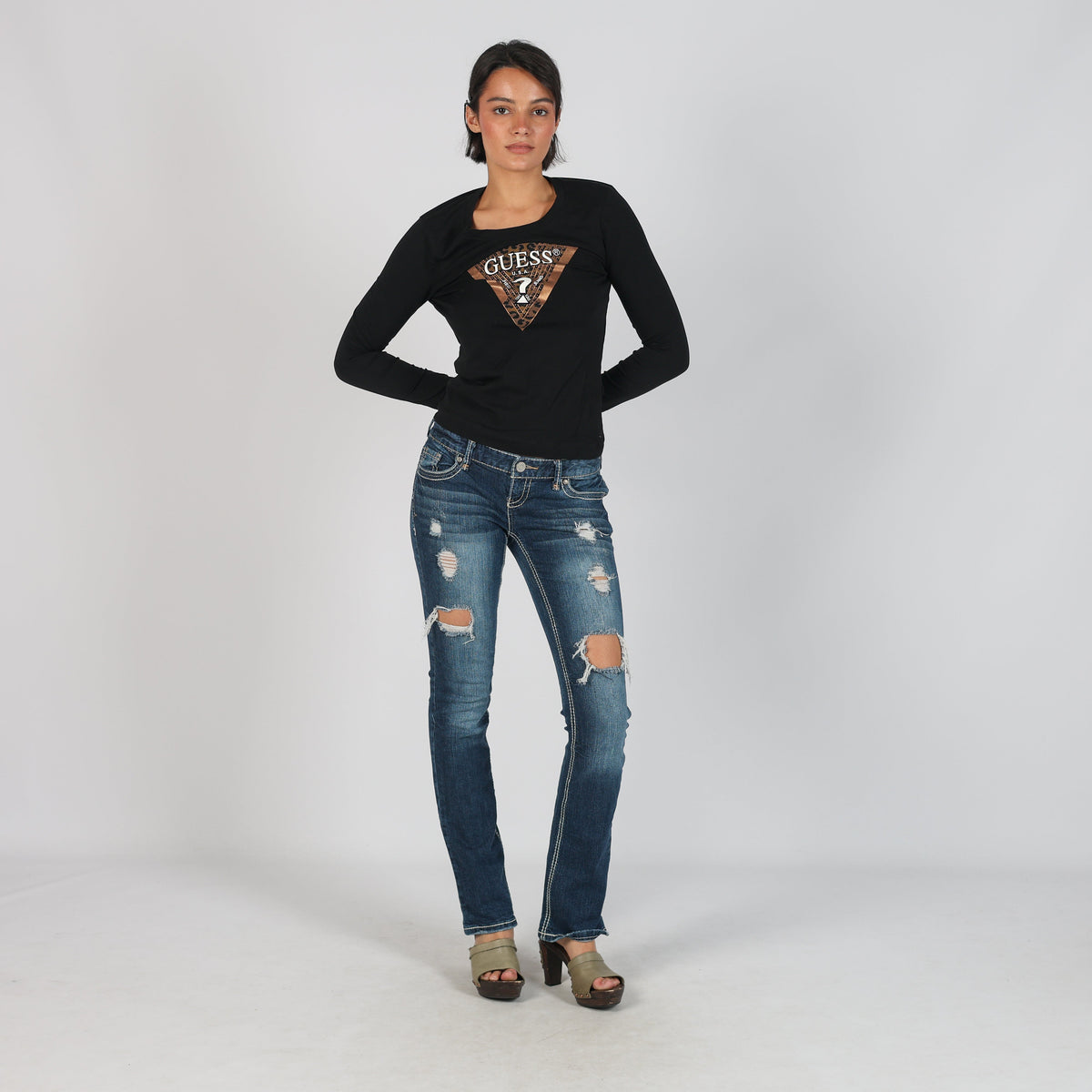 Blue Y2K Straight Jeans Distressed (XS)