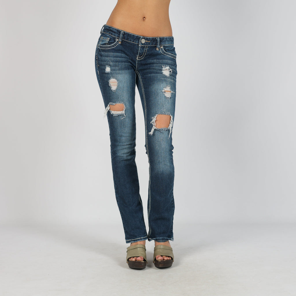 Blue Y2K Straight Jeans Distressed (XS)