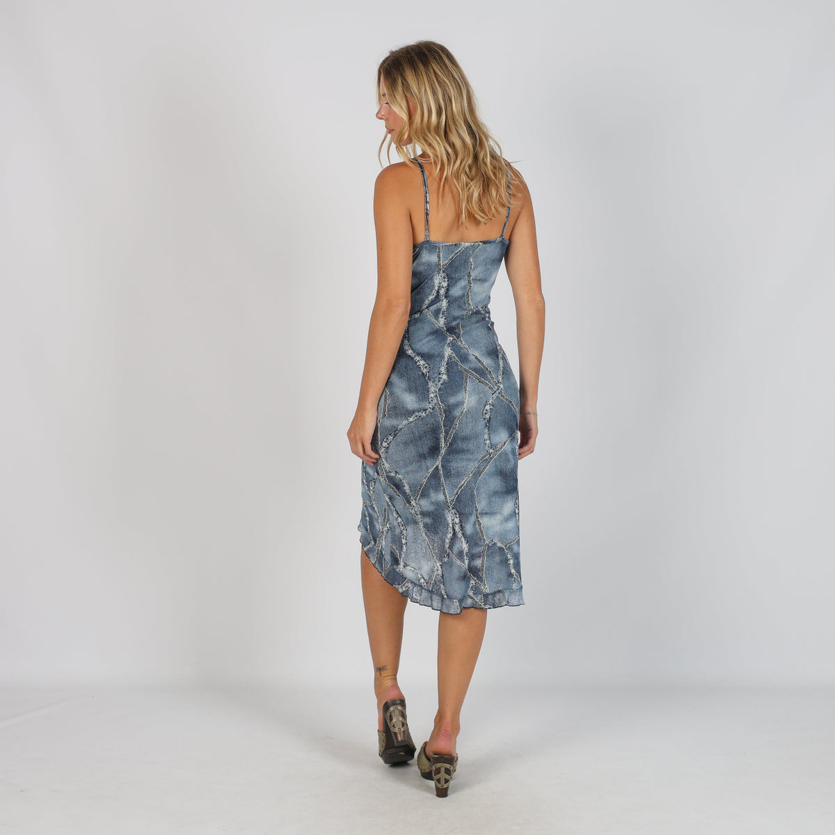 Blue Y2K Woven Midi Dress pour elle (S)