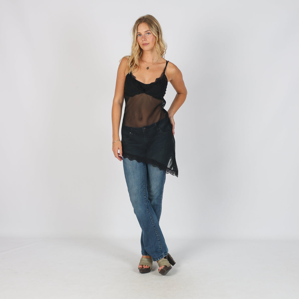 Black Y2K Slip Dress Sheer (S)